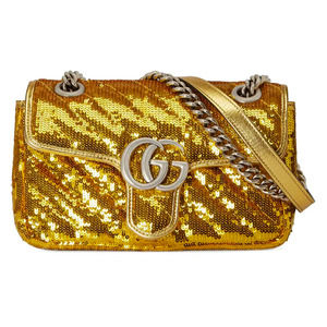 NEW! GUCCI MARMONT METALLIC SEQUIN GOLD  GG CROSSBODY BAG PURSE AUTHENTIC